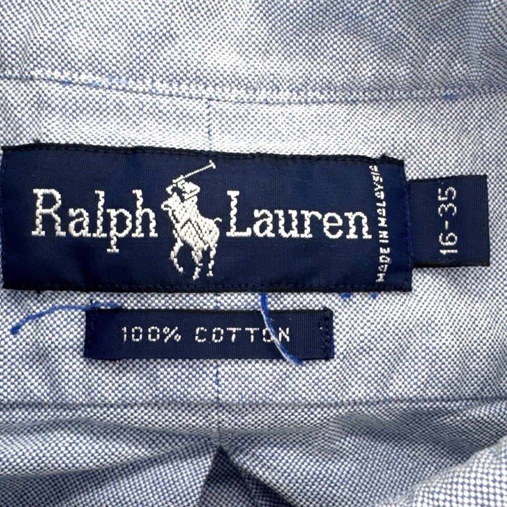 VTG 90's Ralph Lauren Mens Button Down Shirt 16-35 Blue Long Chambray Denim - Picture 6 of 7